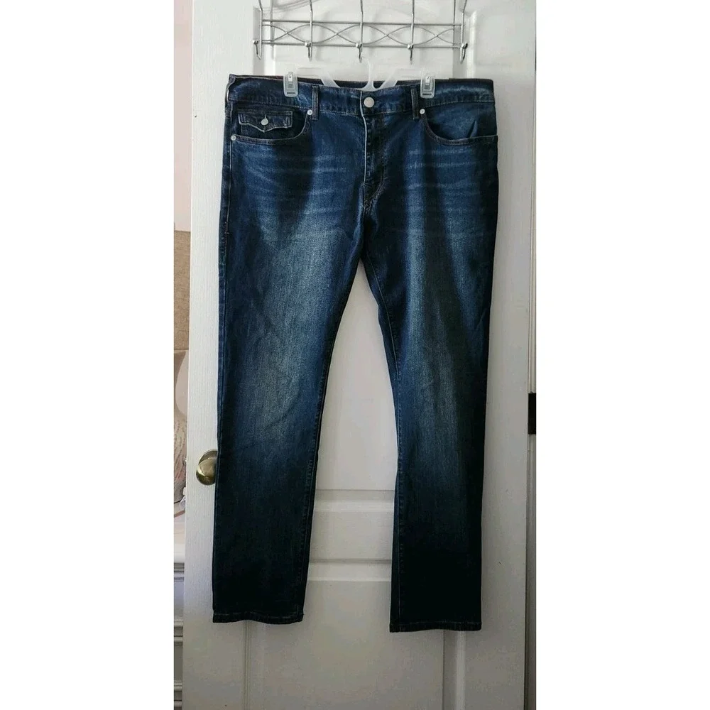 True Religion Men's Rocco Relaxed Skinny Blue Jeans Pants‎ Flap Pockets 40×32